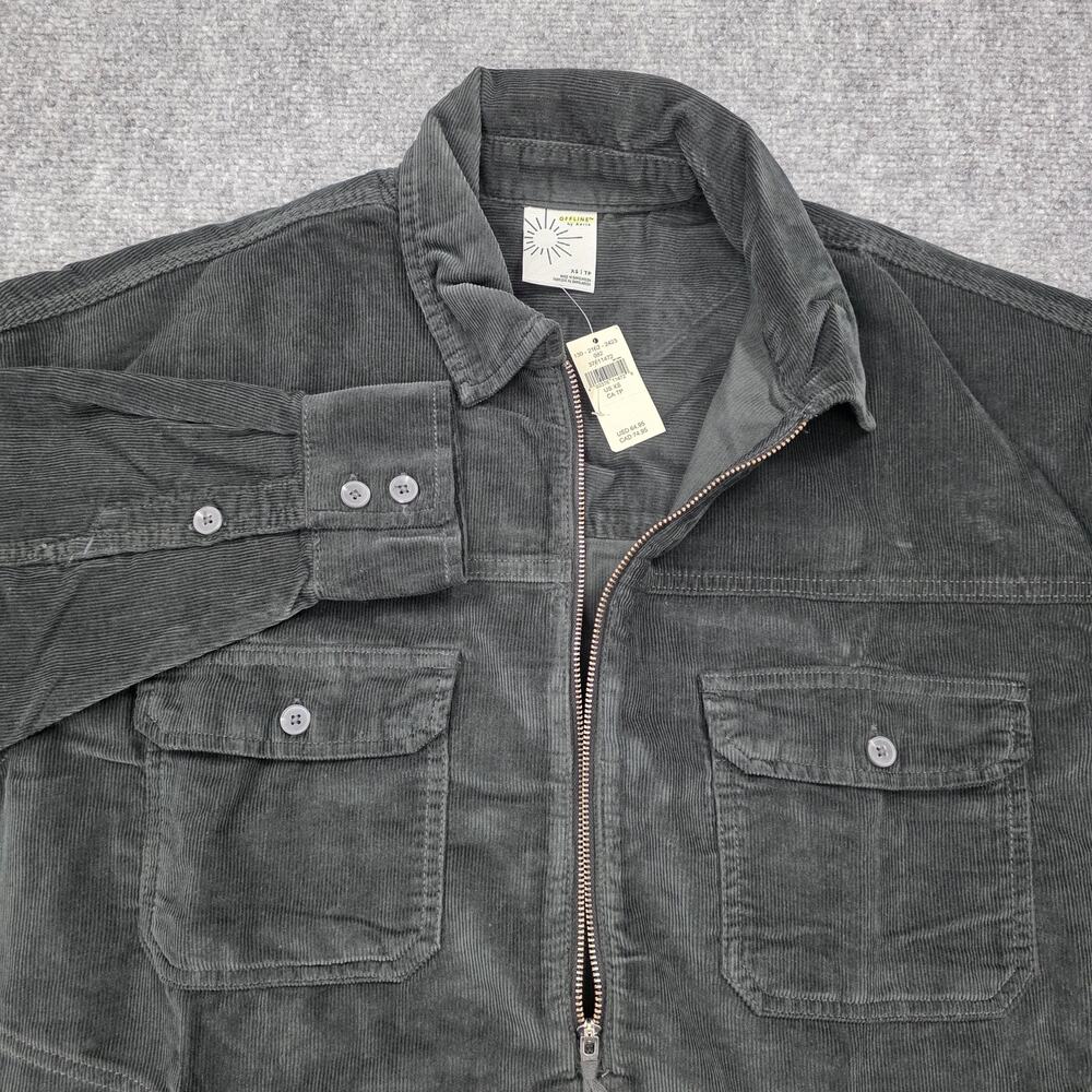 Offline Aerie Shacket Womens XS Black Gray Corduroy 1/2 Zip Utility Oversized